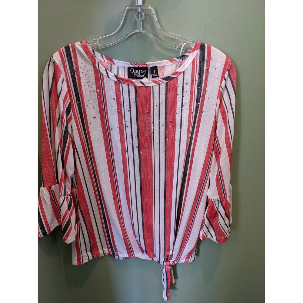 Onque Casual Red, White & Blue Striped Blouse - Size S